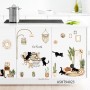 Sale! Stickere decorative, Pisici/plante, Cat family, Negru/verde/bej, 65x100 cm, ASHT94023