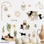 Sale! Stickere decorative, Pisici/plante, Cat family, Negru/verde/bej, 65x100 cm, ASHT94023