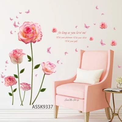 Sale! Stickere decorative, Trandafir/fluturi, Roz, 132x123 cm, ASSK9337