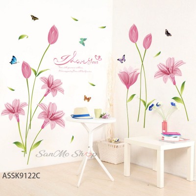 Sale! Stickere decorative, Narcise/fluturi, Mov/roz/verde, 85x160 cm, ASSK9122C