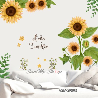 Sale! Stickere decorative, Floarea soarelui, Galben/verde, 70x90 cm, ASMG9093