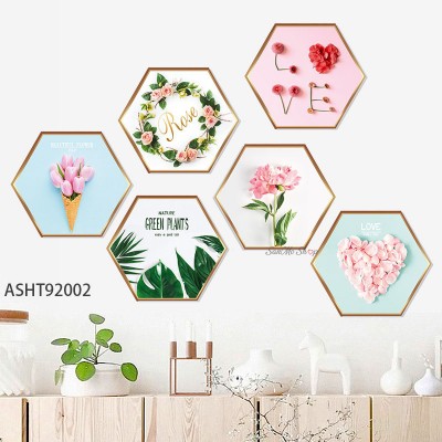 Sale! Stickere decorative, Flori/plante verzi, Roz/rosu/verde, Tablouri, 26x30 cm x 6, ASHT92002