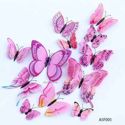 Stickere decorative, Set 12 Fluturi 3D, Roz/mov, Intre 6 şi 12 cm, ASF005