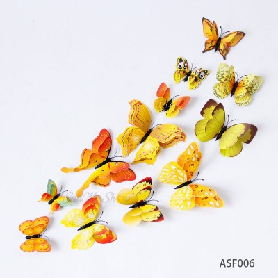 Stickere decorative, Set 12 Fluturi 3D, Galben, Intre 6 şi 12 cm, ASF006