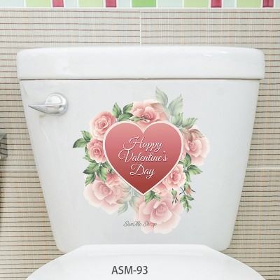 Sale! Stickere decorative, Pe toaleta, Flori/inimi, Roz/verde, 29x27 cm, ASM-93