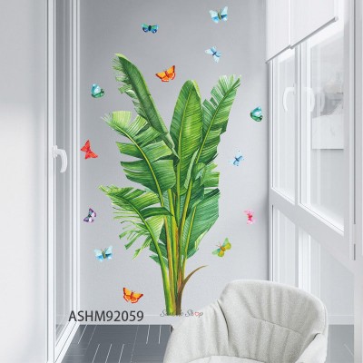 Sale! Stickere decorative, Plante verzi/fluturi, Verde/rosu/bleu, 113x78 cm, ASHM92059