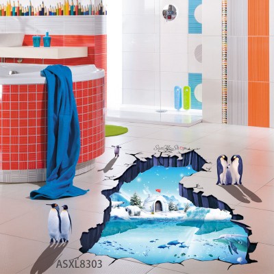 Sale! Stickere decorative, 3D efect,  Pinguin/Antarctica, Bleu/alb, 58x98 cm, ASXL8303