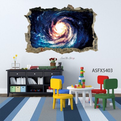 Sale! Stickere decorative, 3D efect, Gaura neagră, Bleu/auriu, 57.5x39 cm, ASFX5403