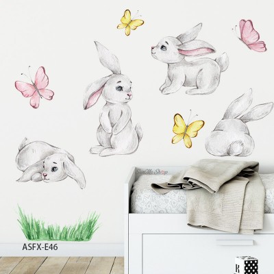 Sale! Stickere decorative, Iepurasi/fluturi, Crem/roz/galben, 42x73 cm, ASFX-E46
