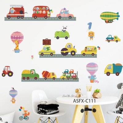 Sale! Stickere decorative, Jucărie vehicul/animale, Multicolor, 90x105 cm, ASFX-C111