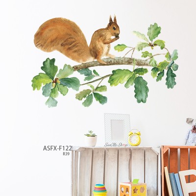 Sale! Stickere decorative, Plante/veveriţă/Ghinde, Verde/maro, 23x36 cm, ASFX-F122