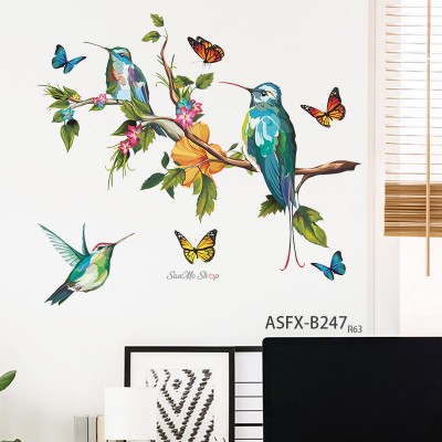 Sale! Stickere decorative, Pasari/fluturi/plante, Verde/bleu/galben, 45x50 cm, ASFX-B247