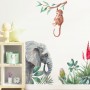 Sale! Stickere decorative, Elefant/maimuţă/plante, Verde/bleu/gri, 81x58 cm, ASFX-D278