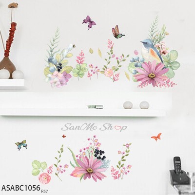 Sale! Stickere decorative, Pasari/flori/fluturi, Verde/mov/roz, 55x170 cm, ASABC1056