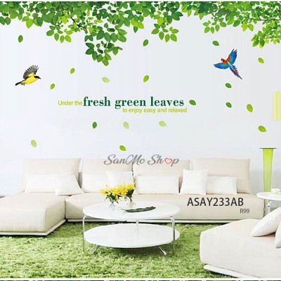 Sale! Stickere decorative, Frunze verzi/pasari, Verde/albastru, 120x296 cm, ASAY233AB