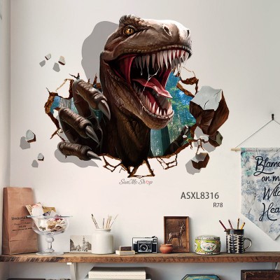 Stickere decorative, 3D efect, Dinozauri, Maro/gri, 75x75 cm, ASXL8316