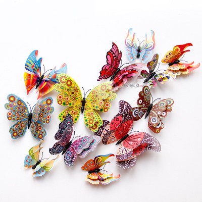 Stickere decorative, Set 12 Fluturi 3D, Galben/rosu/bleu, Intre 6 şi 12 cm, ASF007