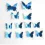Stickere decorative, Set 12 Fluturi 3D, Efect oglinda, Albastru, ASF013