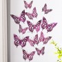 Stickere decorative, Set 12 Fluturi 3D, Efect metalic, Roz inchis, ASF022