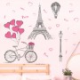 Sale! Stickere decorative, Turnul Eiffel/bicicleta/baloane, Negru/roz, 85x85 cm, ASFX-C171