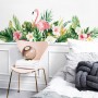 Sale! Stickere decorative, Plante verzi/flamingo/flori, Verde/roz/alb, 36.3x99.3 cm, ASFX-D41
