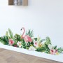 Sale! Stickere decorative, Plante verzi/flamingo/flori, Verde/roz/alb, 36.3x99.3 cm, ASFX-D41