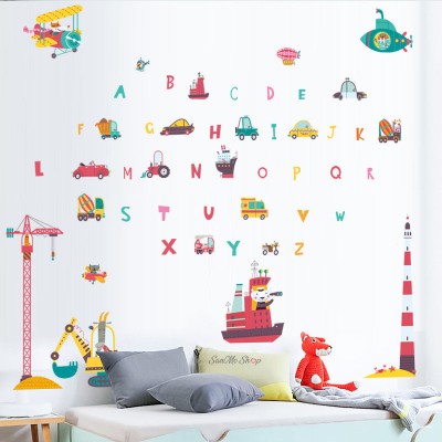 Sale! Stickere decorativ, Alfabetul Vesel/jucării vehicul, Multicolor, ASFX105