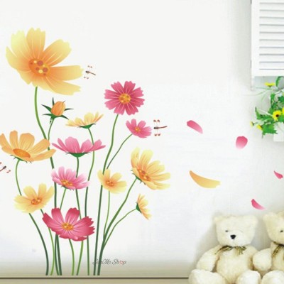Sale! Stickere decorative, Flori/fluturi, Galben/albastru/roz, 85x94 cm, ASXY8120